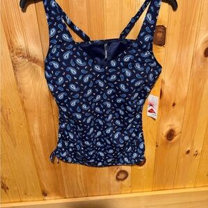 Lands' End Navy Blue Paisley Tankini